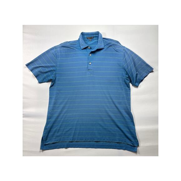 Peter Millar Summer Comfort Men's Short Sleeve Blue Striped Polo Shirt - Size L - Picture 1 of 4